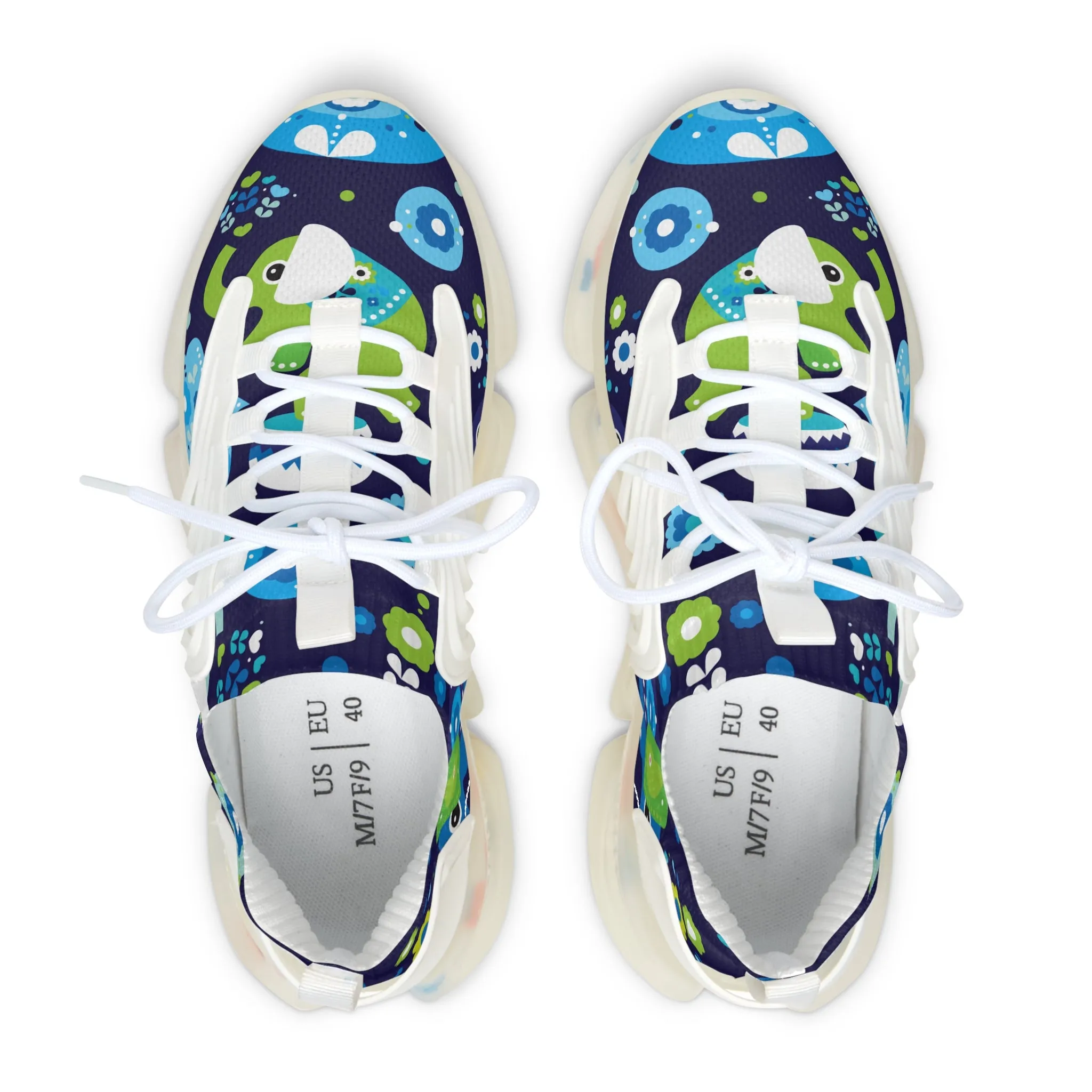 Blue and Green Elephant Women's Mesh Sneakers