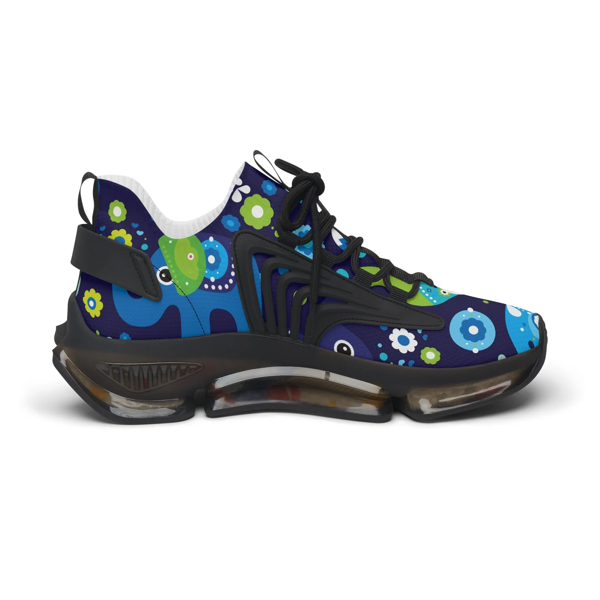 Blue and Green Elephant Women's Mesh Sneakers