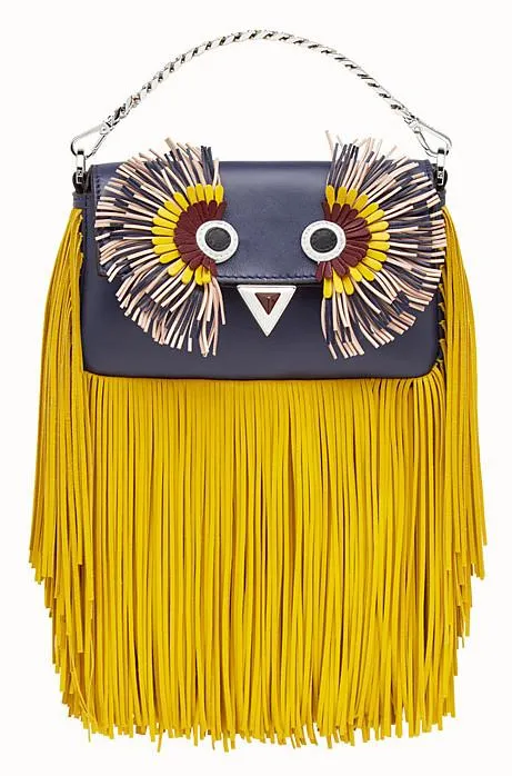 Blue Leather Micro Bag with Fringe