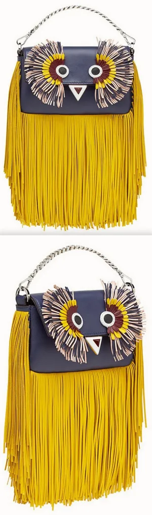 Blue Leather Micro Bag with Fringe