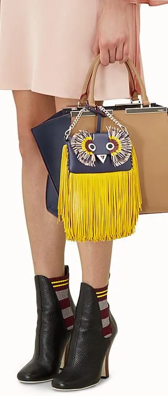 Blue Leather Micro Bag with Fringe