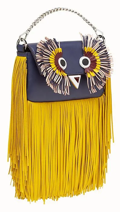Blue Leather Micro Bag with Fringe