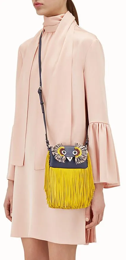 Blue Leather Micro Bag with Fringe