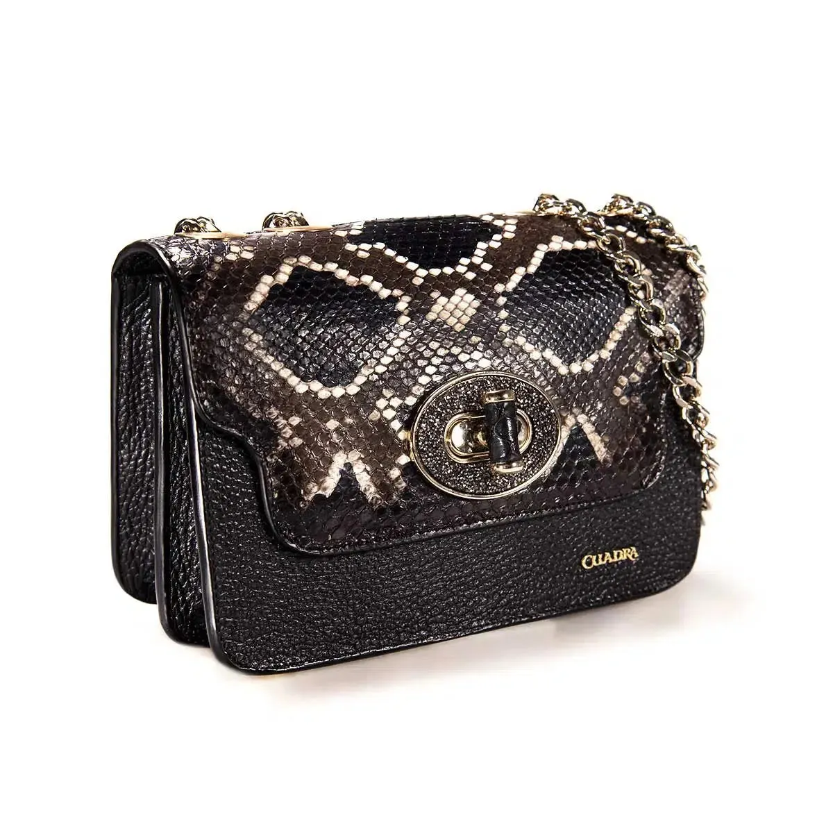 BOD59PI - Cuadra black western casual leather python shoulder bag for women.