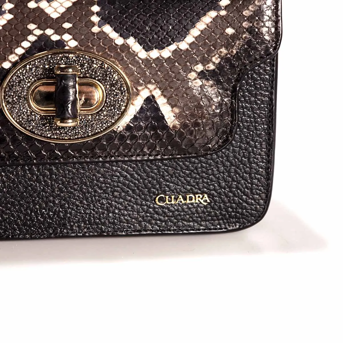 BOD59PI - Cuadra black western casual leather python shoulder bag for women.