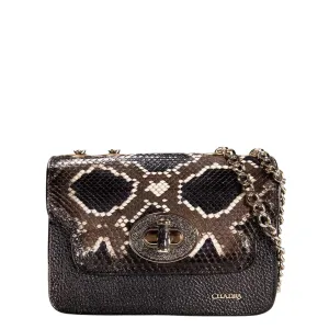 BOD59PI - Cuadra black western casual leather python shoulder bag for women.