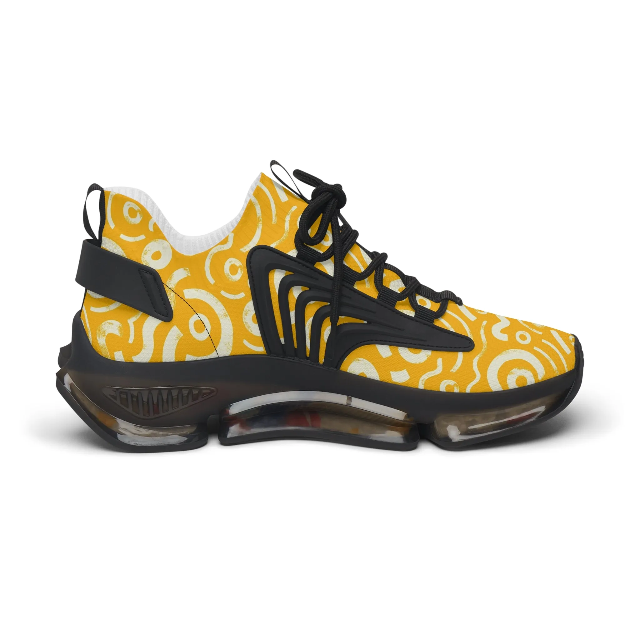 Bold Yellow Circular Shapes Women's Mesh Sneakers