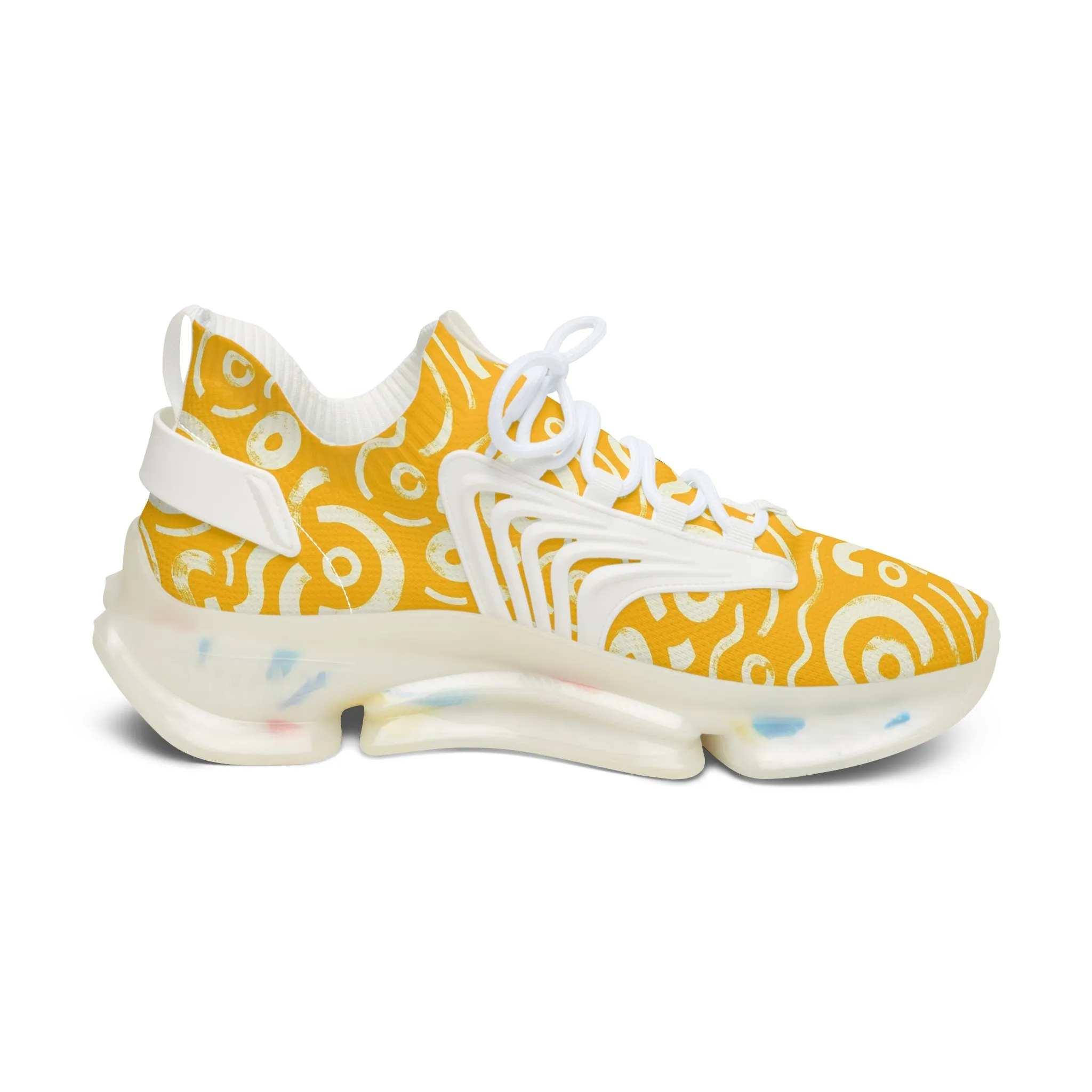 Bold Yellow Circular Shapes Women's Mesh Sneakers