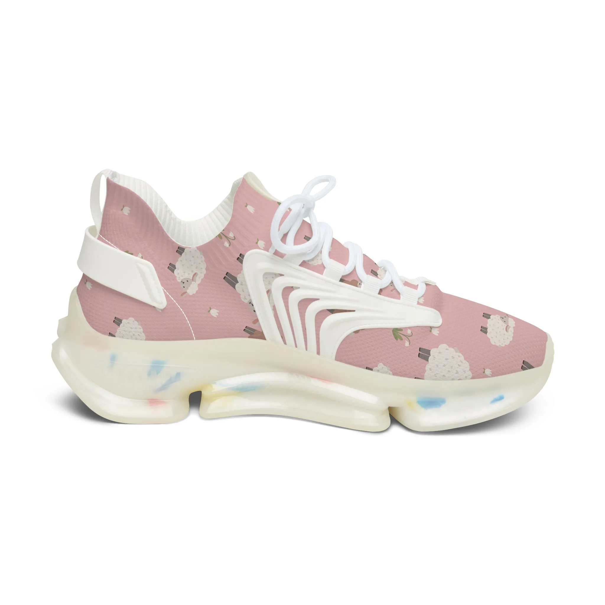 Brown and White Sheeps Women's Mesh Sneakers
