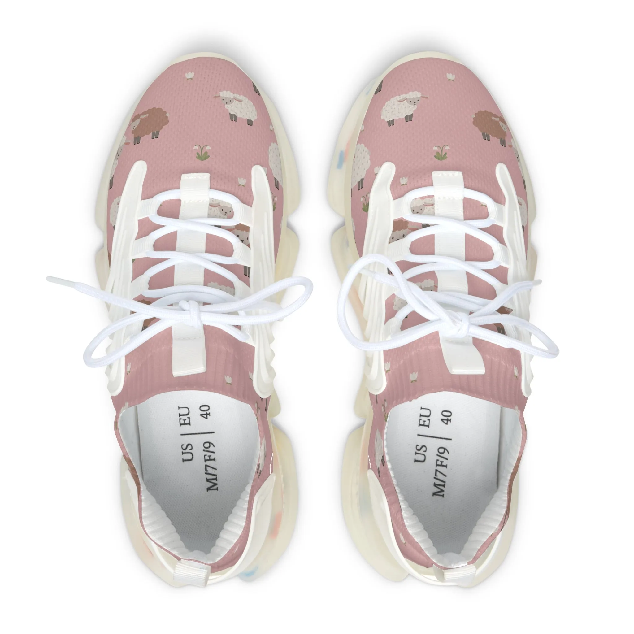Brown and White Sheeps Women's Mesh Sneakers