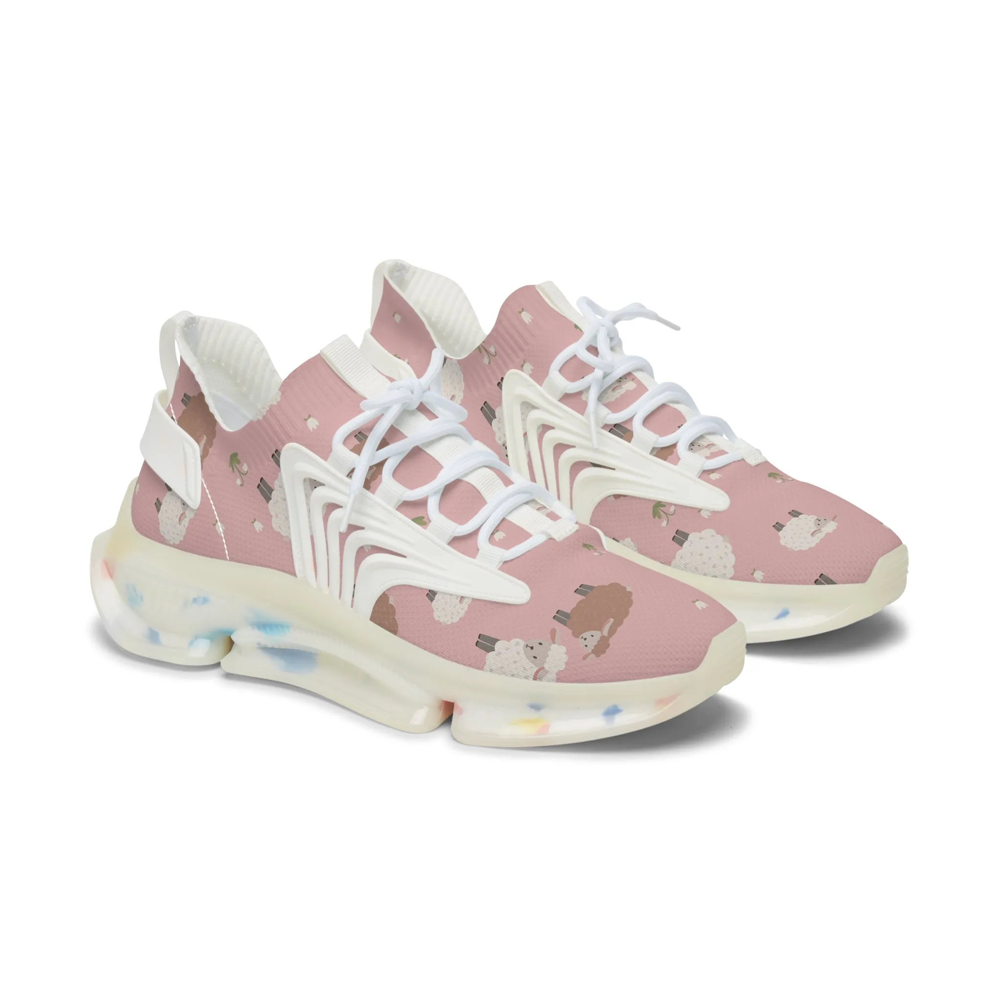 Brown and White Sheeps Women's Mesh Sneakers