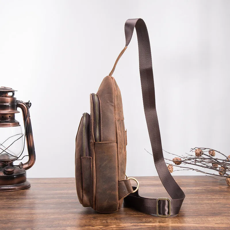 Brown Leather Sling Backpack Crossbody Sling Backpack Best Cross Body Sling Bag Mens Leather Sling Bags
