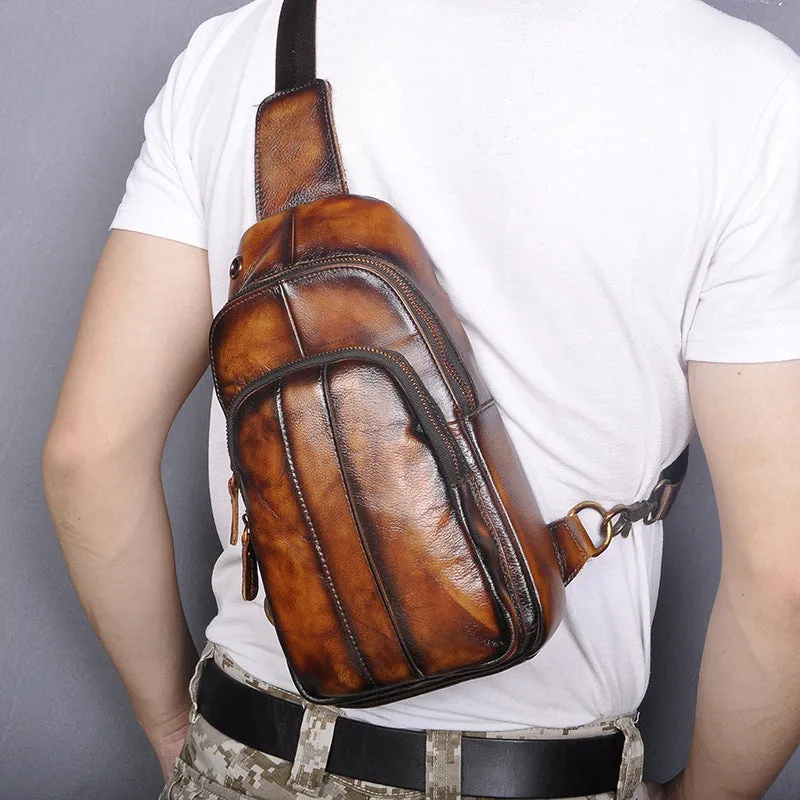 Brown Leather Sling Backpack Crossbody Sling Backpack Best Cross Body Sling Bag Mens Leather Sling Bags