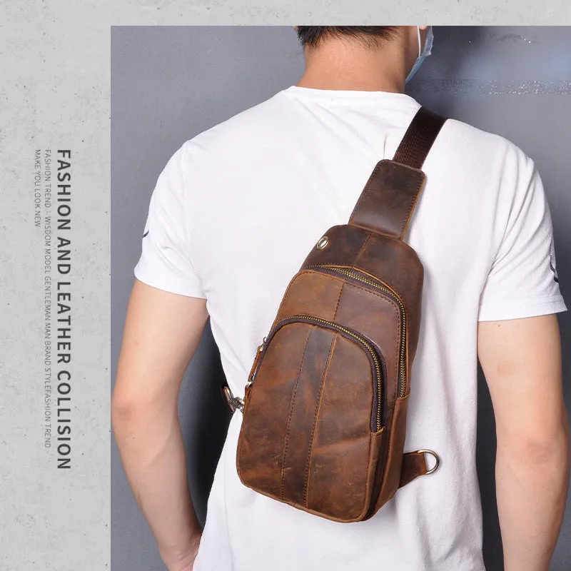 Brown Leather Sling Backpack Crossbody Sling Backpack Best Cross Body Sling Bag Mens Leather Sling Bags