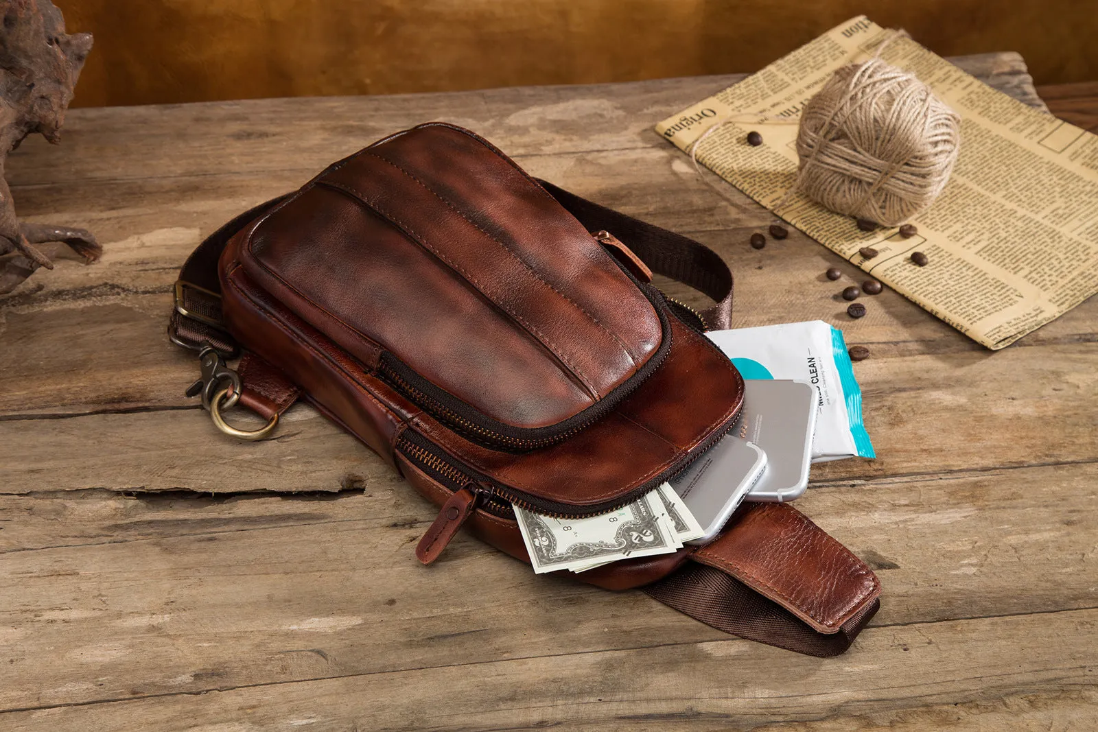 Brown Leather Sling Backpack Crossbody Sling Backpack Best Cross Body Sling Bag Mens Leather Sling Bags