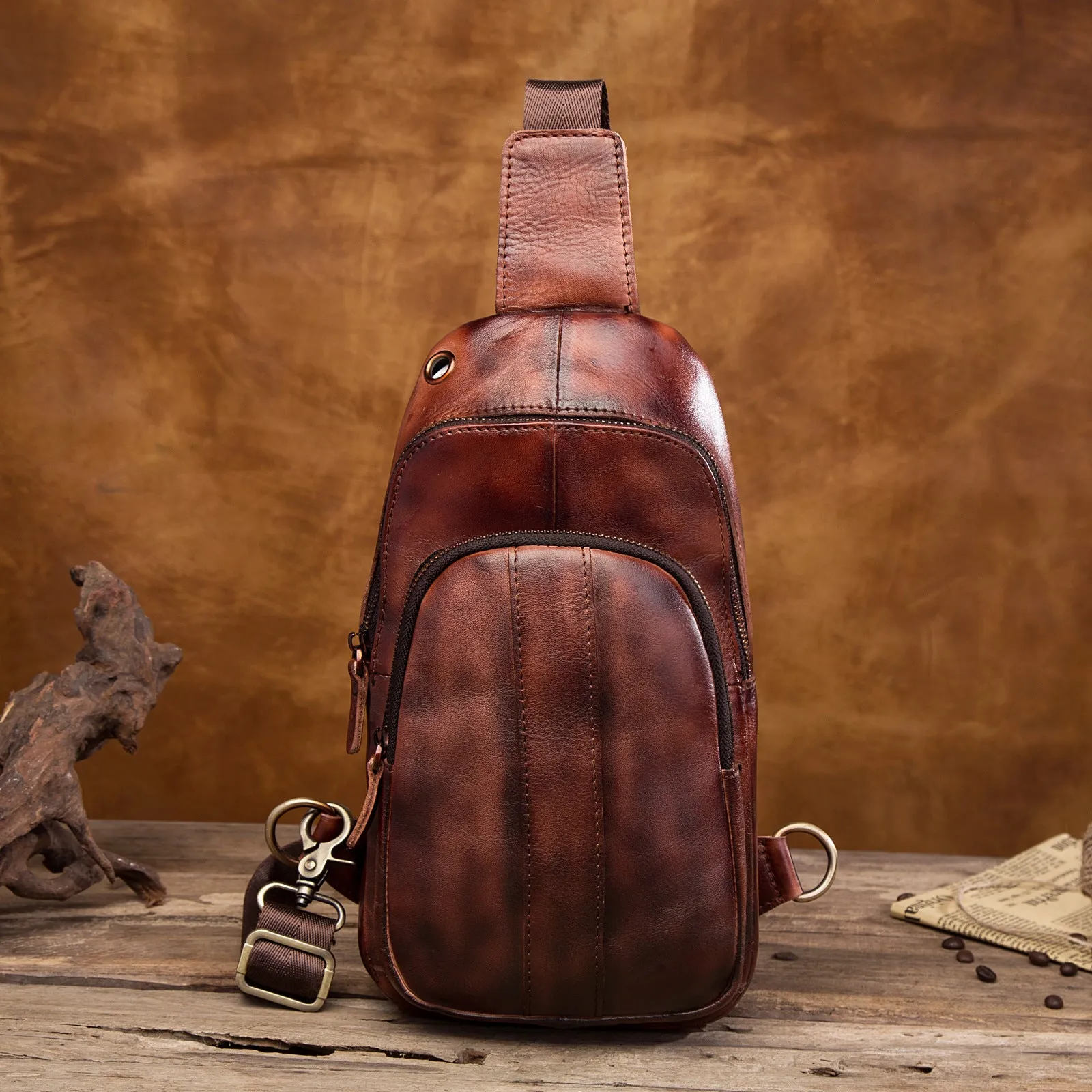 Brown Leather Sling Backpack Crossbody Sling Backpack Best Cross Body Sling Bag Mens Leather Sling Bags