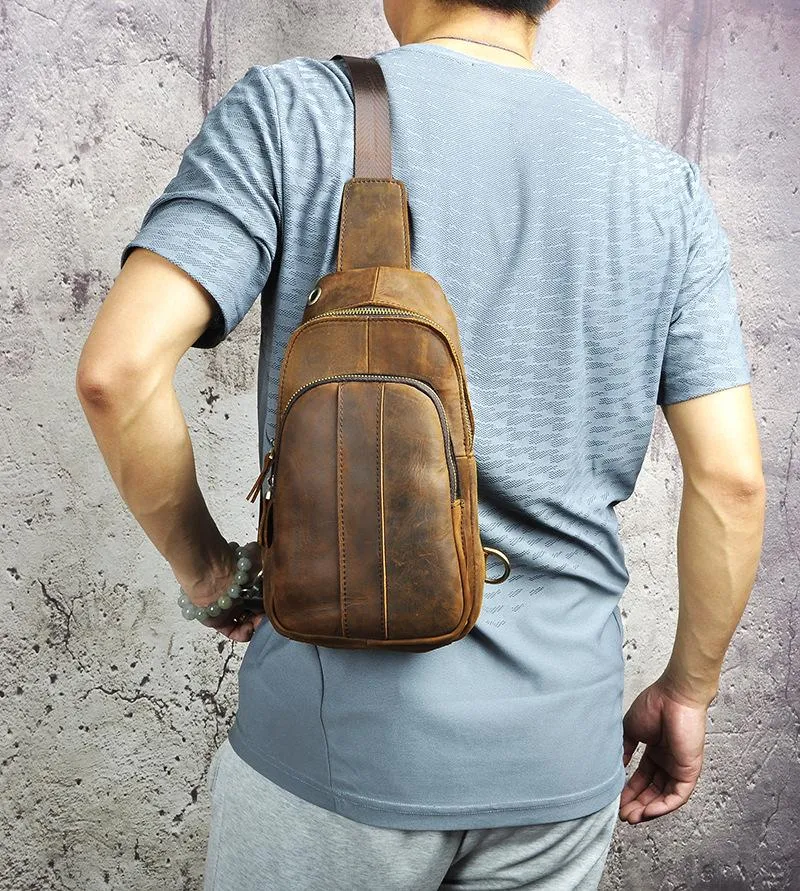 Brown Leather Sling Backpack Crossbody Sling Backpack Best Cross Body Sling Bag Mens Leather Sling Bags
