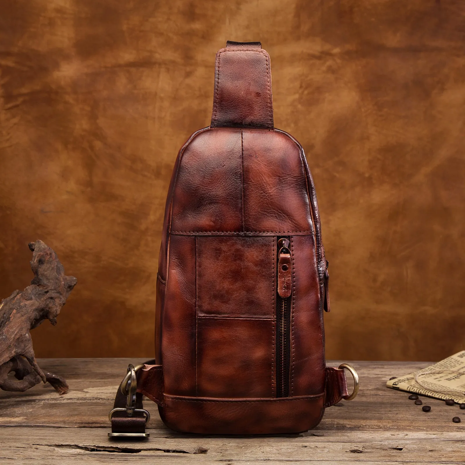Brown Leather Sling Backpack Crossbody Sling Backpack Best Cross Body Sling Bag Mens Leather Sling Bags