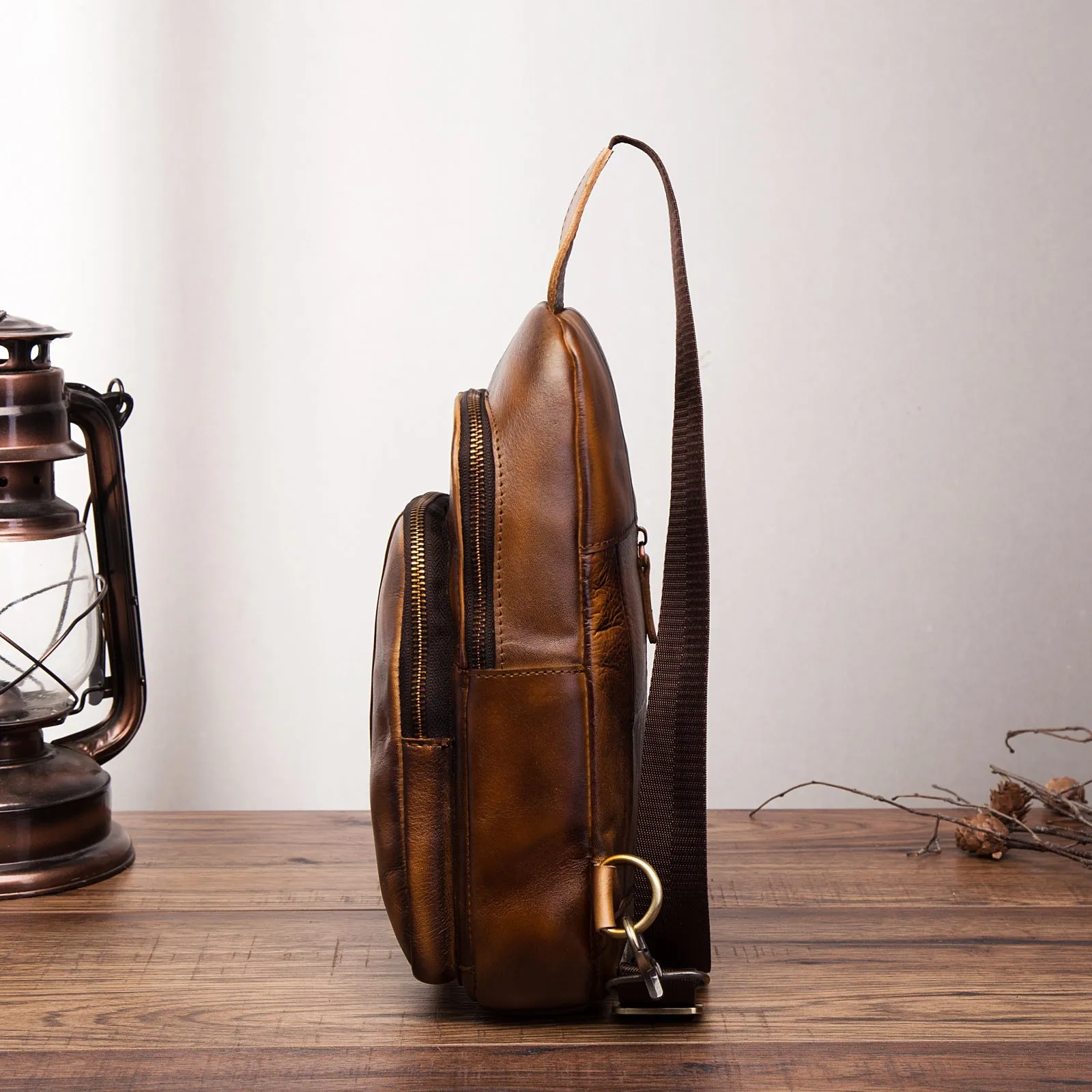 Brown Leather Sling Backpack Crossbody Sling Backpack Best Cross Body Sling Bag Mens Leather Sling Bags