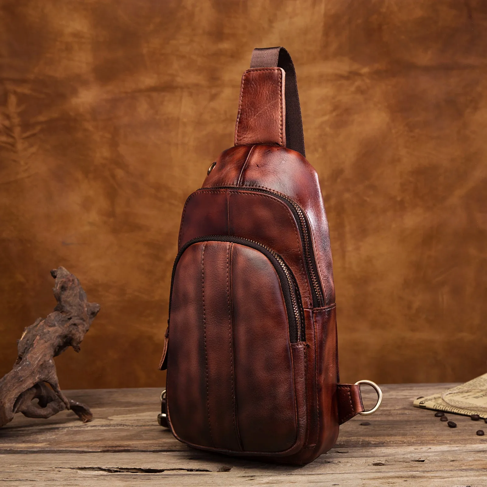 Brown Leather Sling Backpack Crossbody Sling Backpack Best Cross Body Sling Bag Mens Leather Sling Bags
