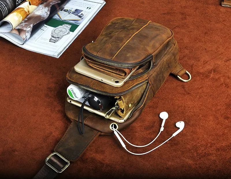 Brown Leather Sling Backpack Crossbody Sling Backpack Best Cross Body Sling Bag Mens Leather Sling Bags