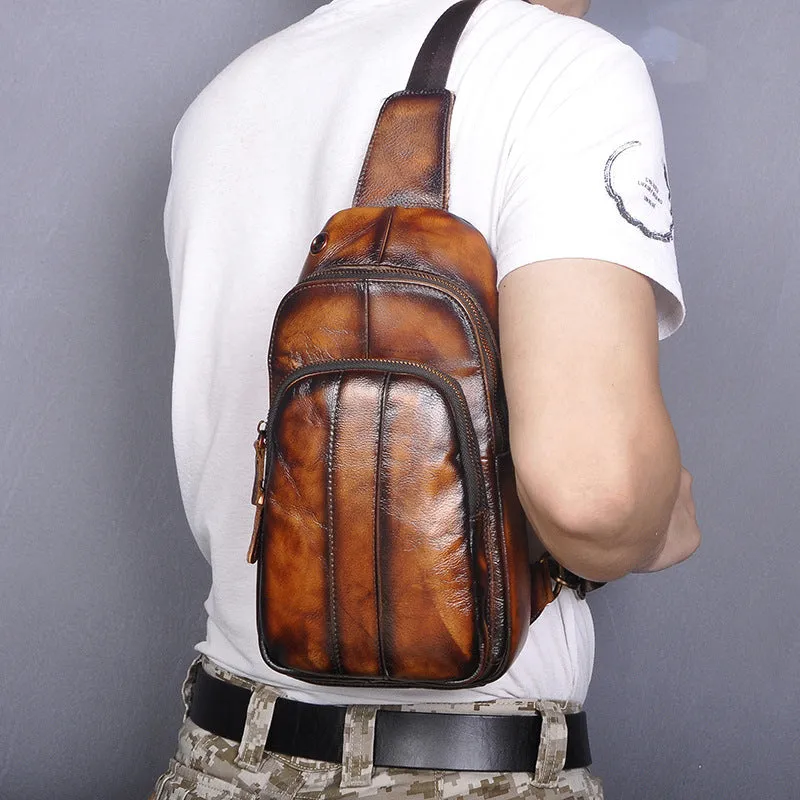 Brown Leather Sling Backpack Crossbody Sling Backpack Best Cross Body Sling Bag Mens Leather Sling Bags