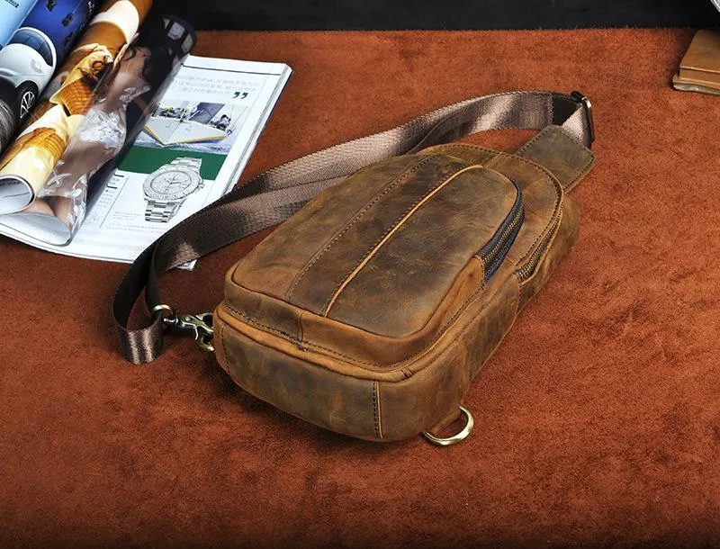 Brown Leather Sling Backpack Crossbody Sling Backpack Best Cross Body Sling Bag Mens Leather Sling Bags