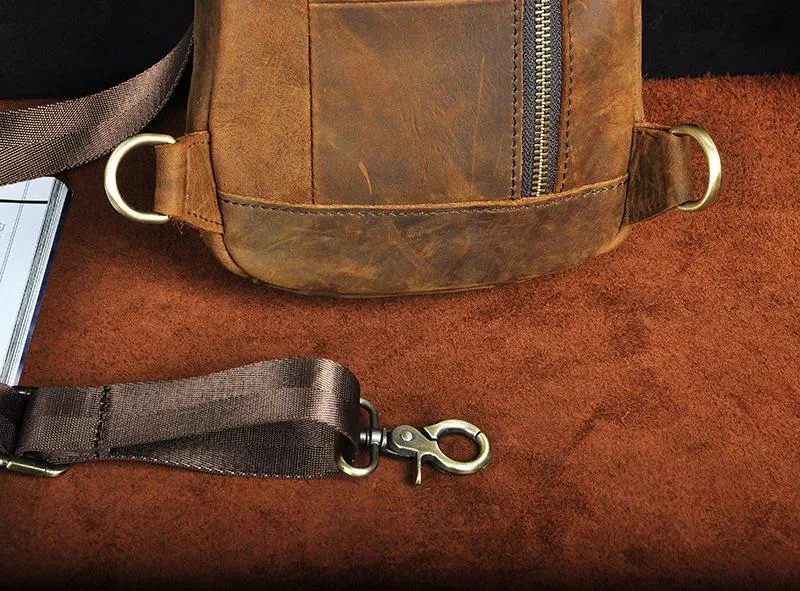 Brown Leather Sling Backpack Crossbody Sling Backpack Best Cross Body Sling Bag Mens Leather Sling Bags