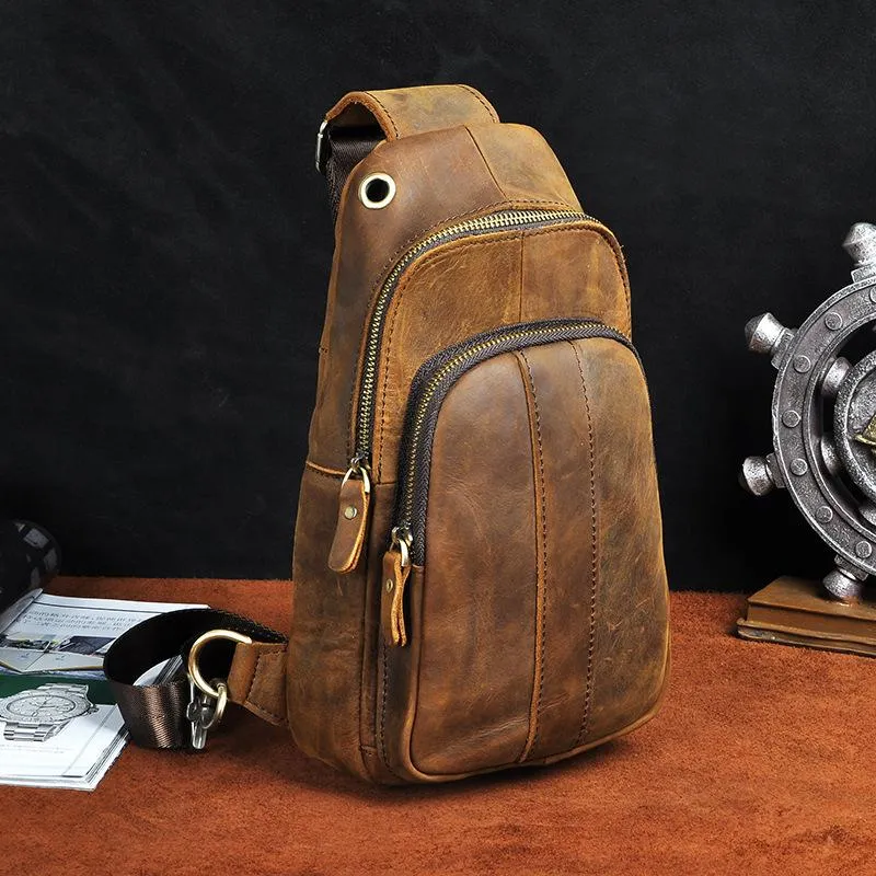Brown Leather Sling Backpack Crossbody Sling Backpack Best Cross Body Sling Bag Mens Leather Sling Bags