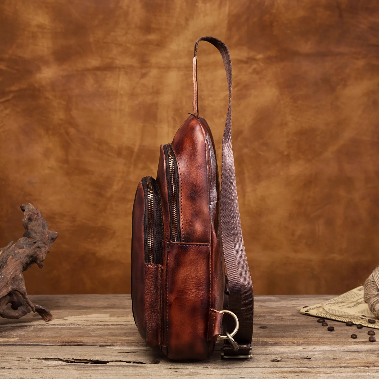 Brown Leather Sling Backpack Crossbody Sling Backpack Best Cross Body Sling Bag Mens Leather Sling Bags