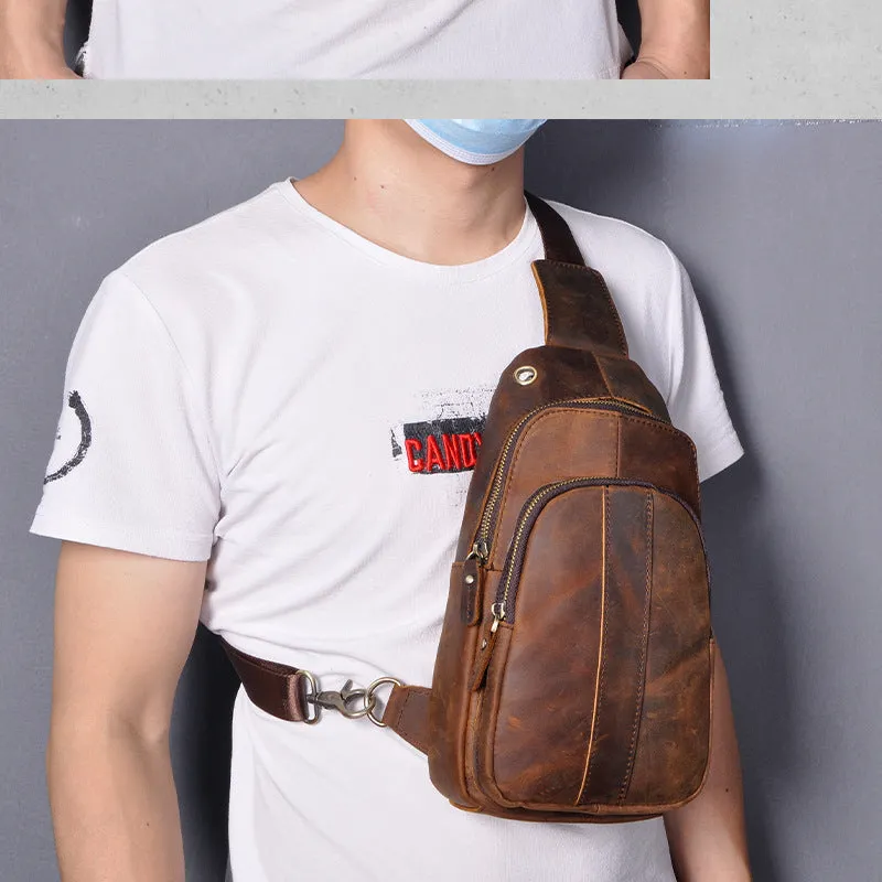 Brown Leather Sling Backpack Crossbody Sling Backpack Best Cross Body Sling Bag Mens Leather Sling Bags