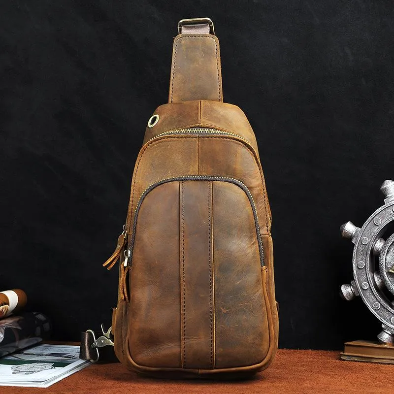 Brown Leather Sling Backpack Crossbody Sling Backpack Best Cross Body Sling Bag Mens Leather Sling Bags