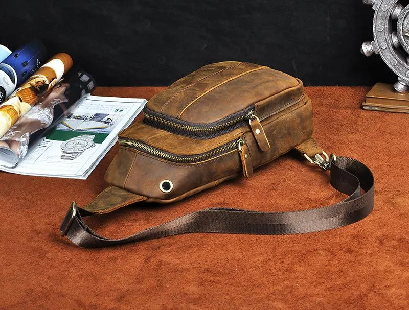 Brown Leather Sling Backpack Crossbody Sling Backpack Best Cross Body Sling Bag Mens Leather Sling Bags