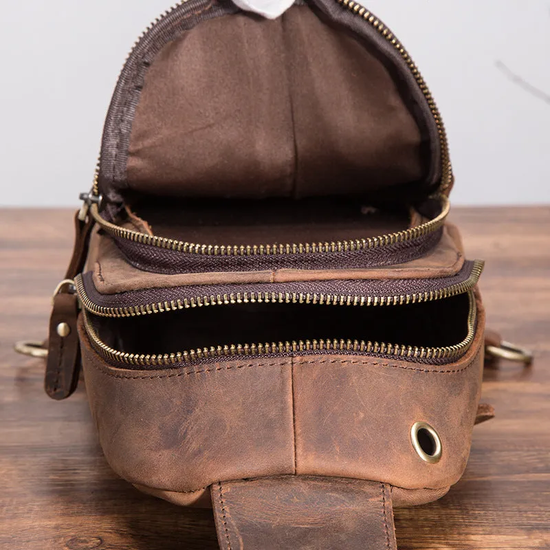 Brown Leather Sling Backpack Crossbody Sling Backpack Best Cross Body Sling Bag Mens Leather Sling Bags