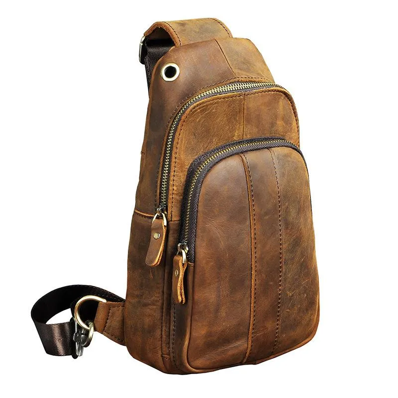 Brown Leather Sling Backpack Crossbody Sling Backpack Best Cross Body Sling Bag Mens Leather Sling Bags