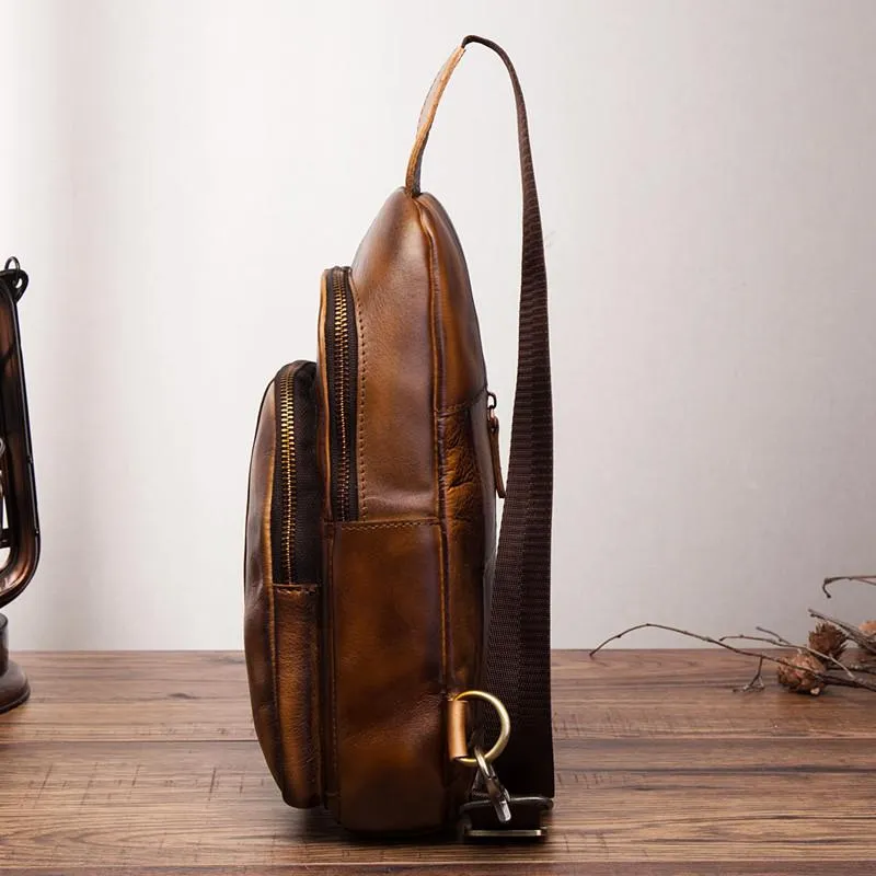 Brown Leather Sling Backpack Crossbody Sling Backpack Best Cross Body Sling Bag Mens Leather Sling Bags
