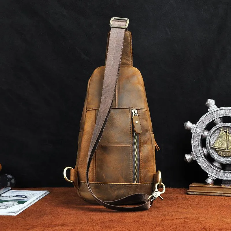 Brown Leather Sling Backpack Crossbody Sling Backpack Best Cross Body Sling Bag Mens Leather Sling Bags