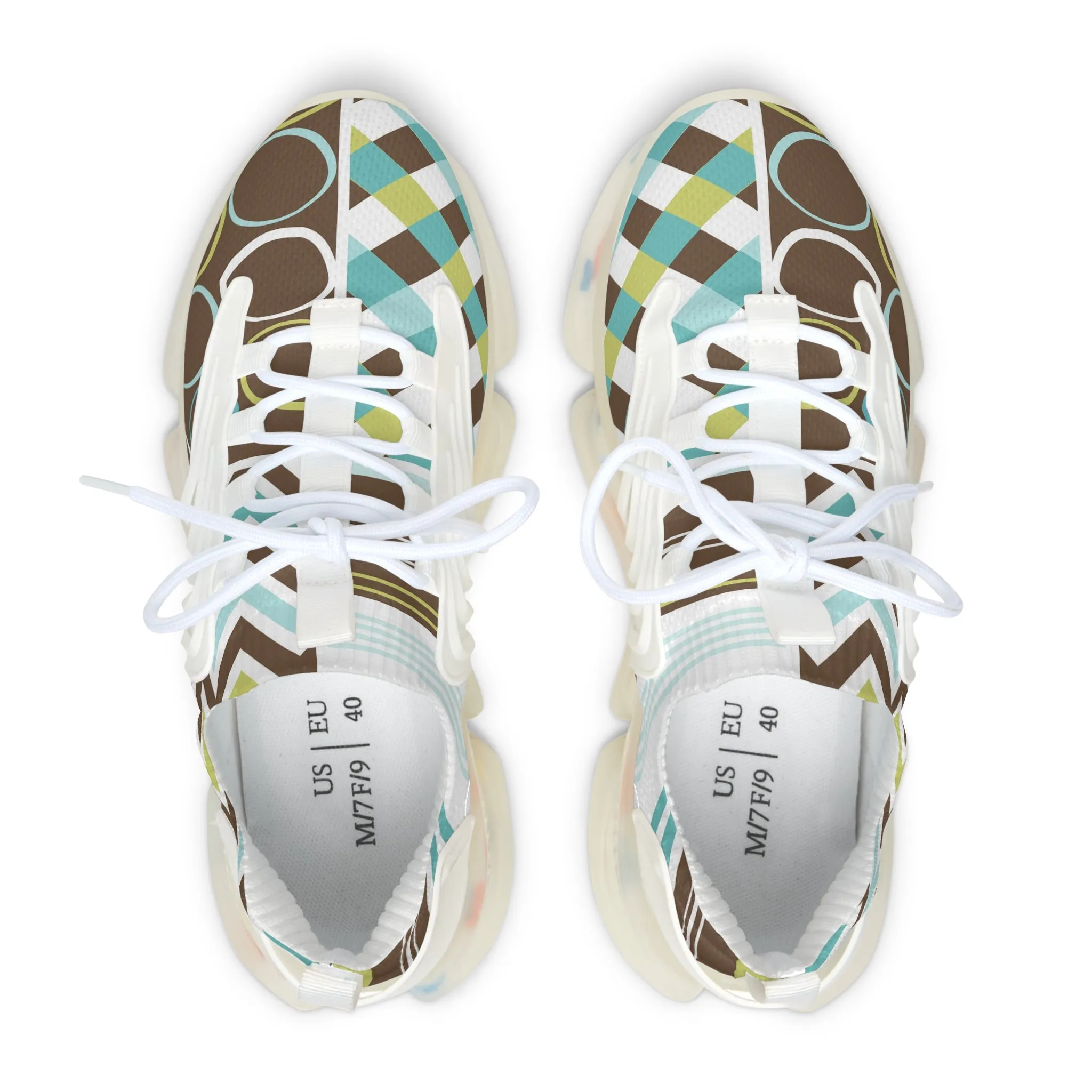 Brown Print and Stripes Women's Mesh Sneakers