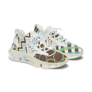 Brown Print and Stripes Women's Mesh Sneakers