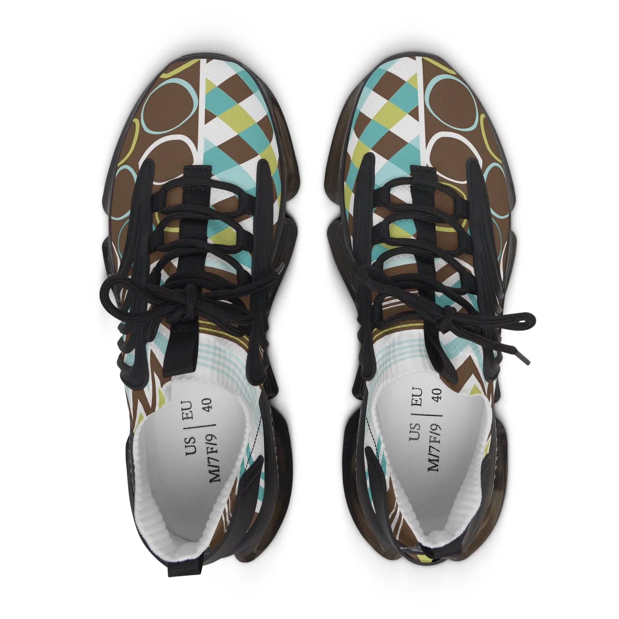 Brown Print and Stripes Women's Mesh Sneakers
