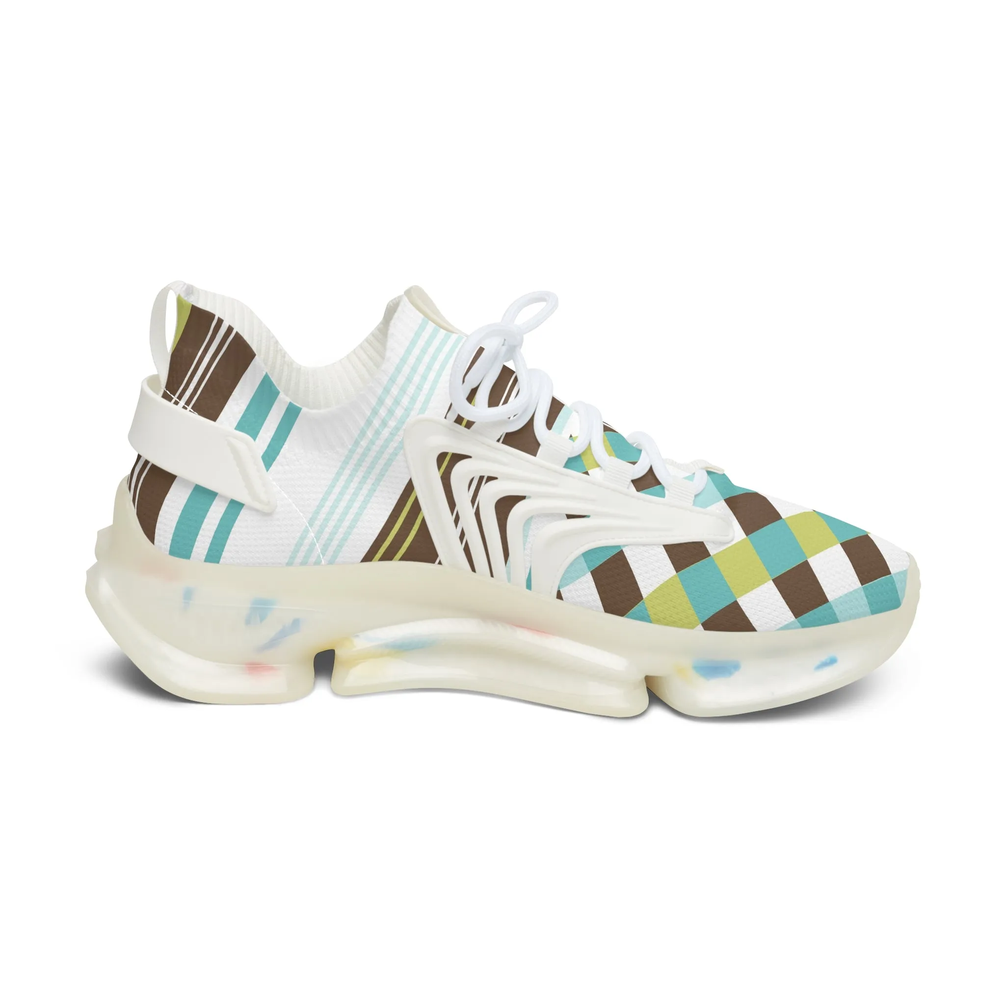 Brown Print and Stripes Women's Mesh Sneakers