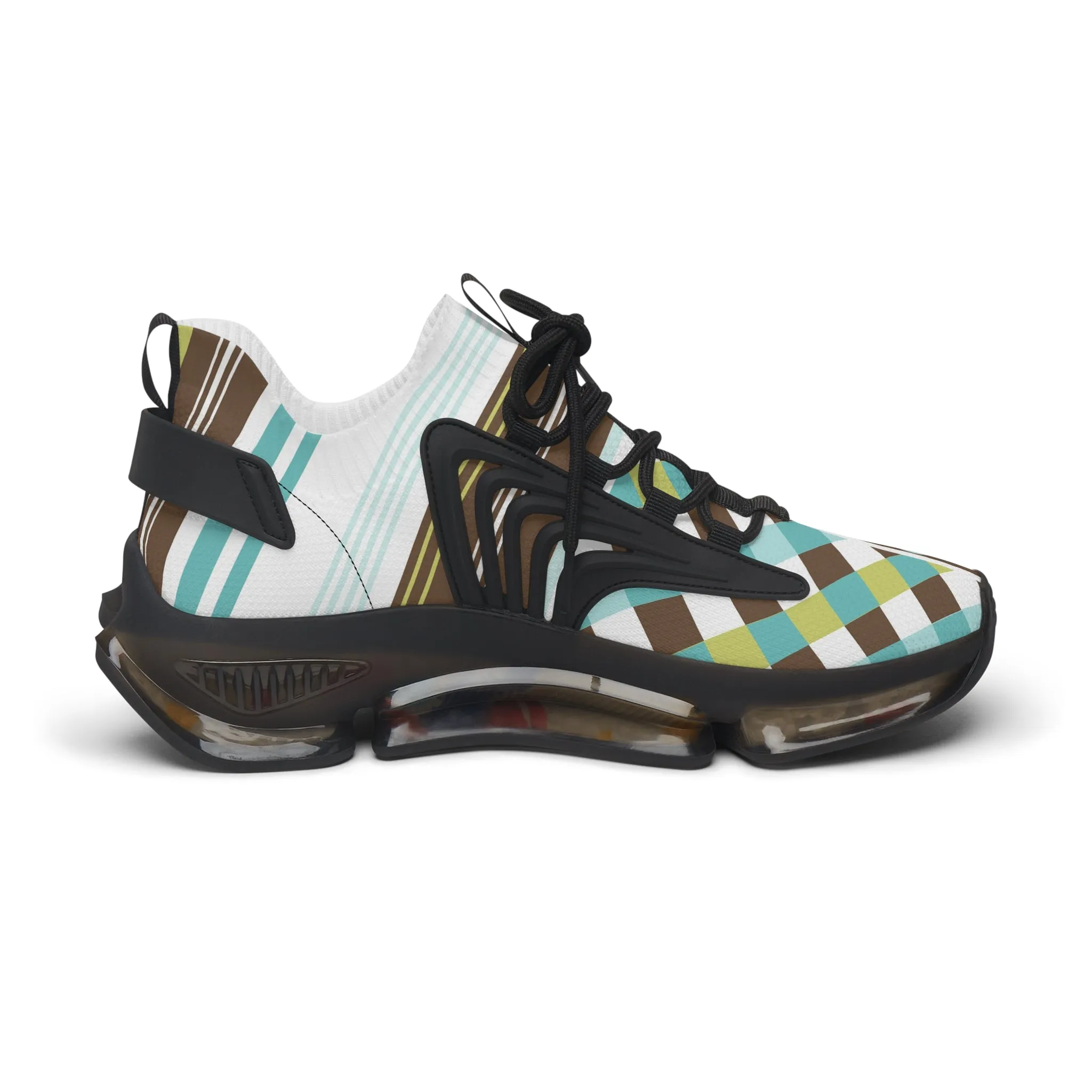 Brown Print and Stripes Women's Mesh Sneakers