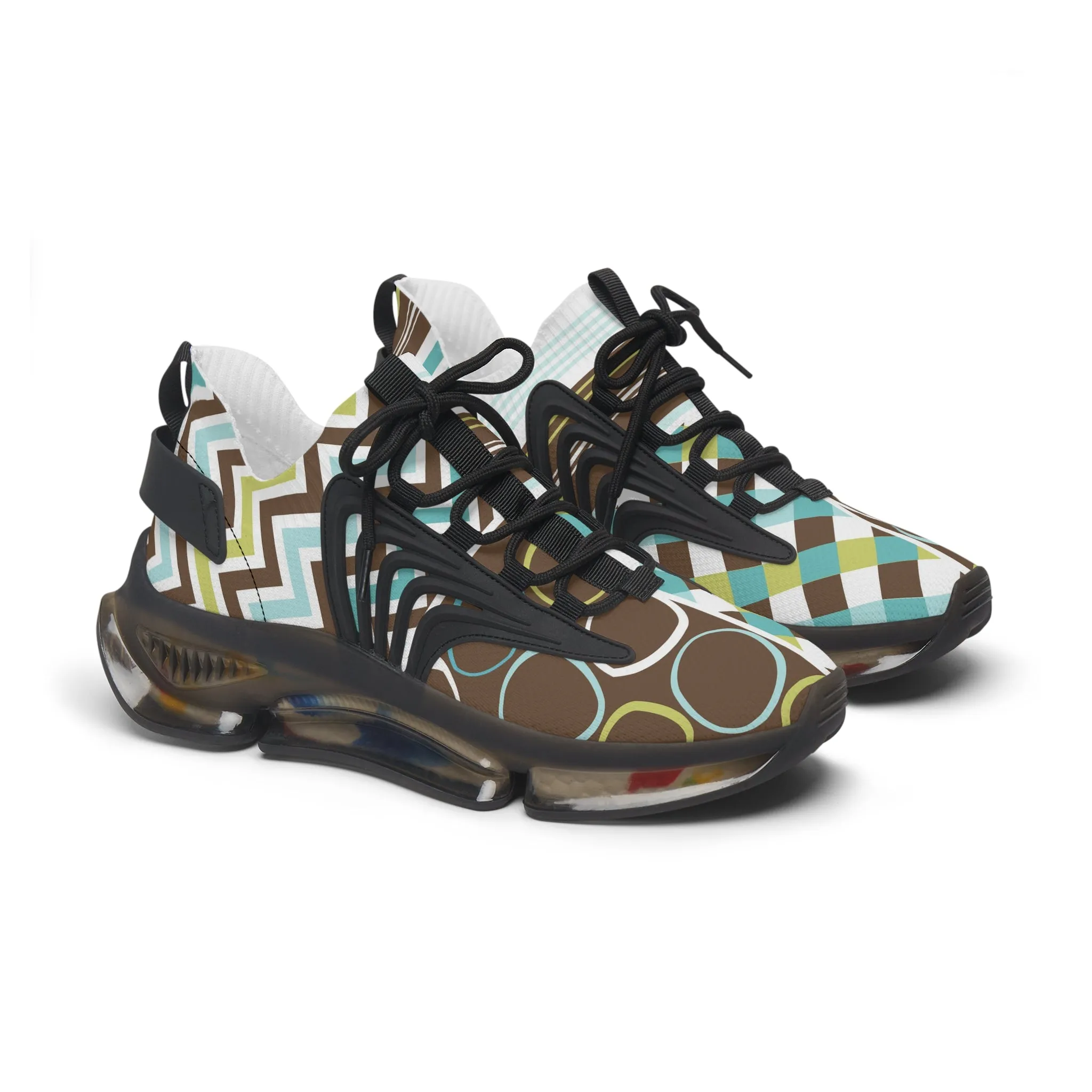 Brown Print and Stripes Women's Mesh Sneakers