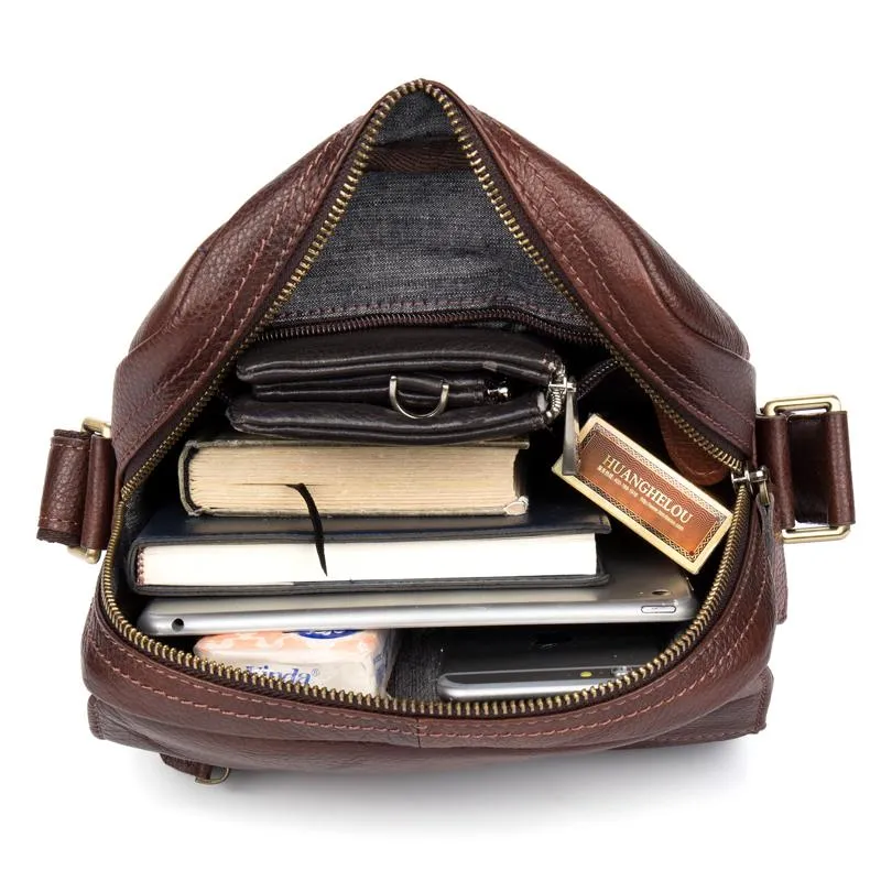 Casual Brown Leather Courier Bag 10 inches Vertical Small Messenger Bags Postman Bag for Men