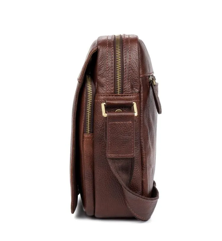 Casual Brown Leather Courier Bag 10 inches Vertical Small Messenger Bags Postman Bag for Men