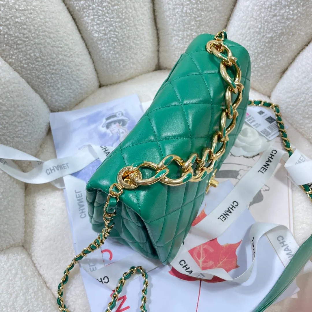 CHLLarge Flap Bag Gold Hardware Green For Women, Women&#8217;s Handbags, Shoulder Bags 9.1in/23cm AS3367