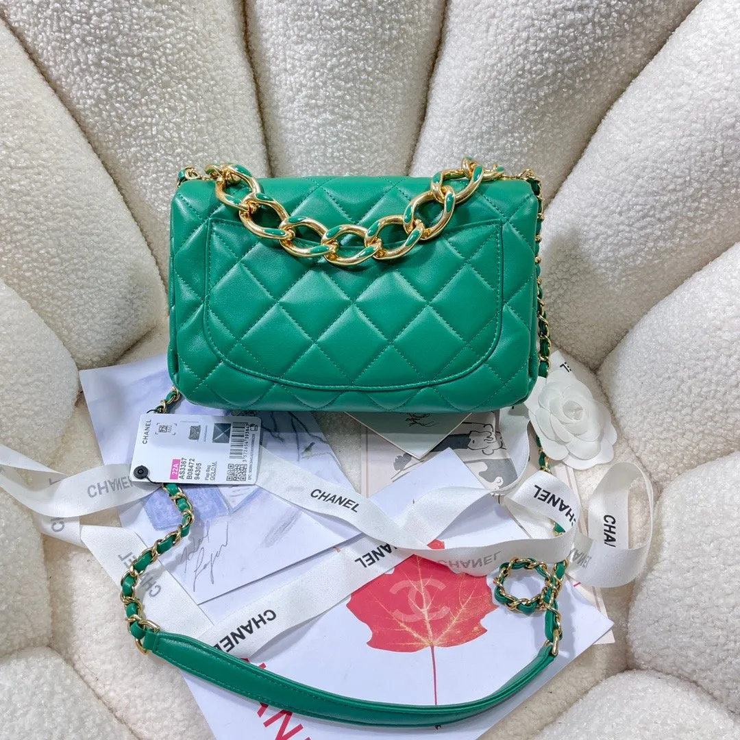 CHLLarge Flap Bag Gold Hardware Green For Women, Women&#8217;s Handbags, Shoulder Bags 9.1in/23cm AS3367