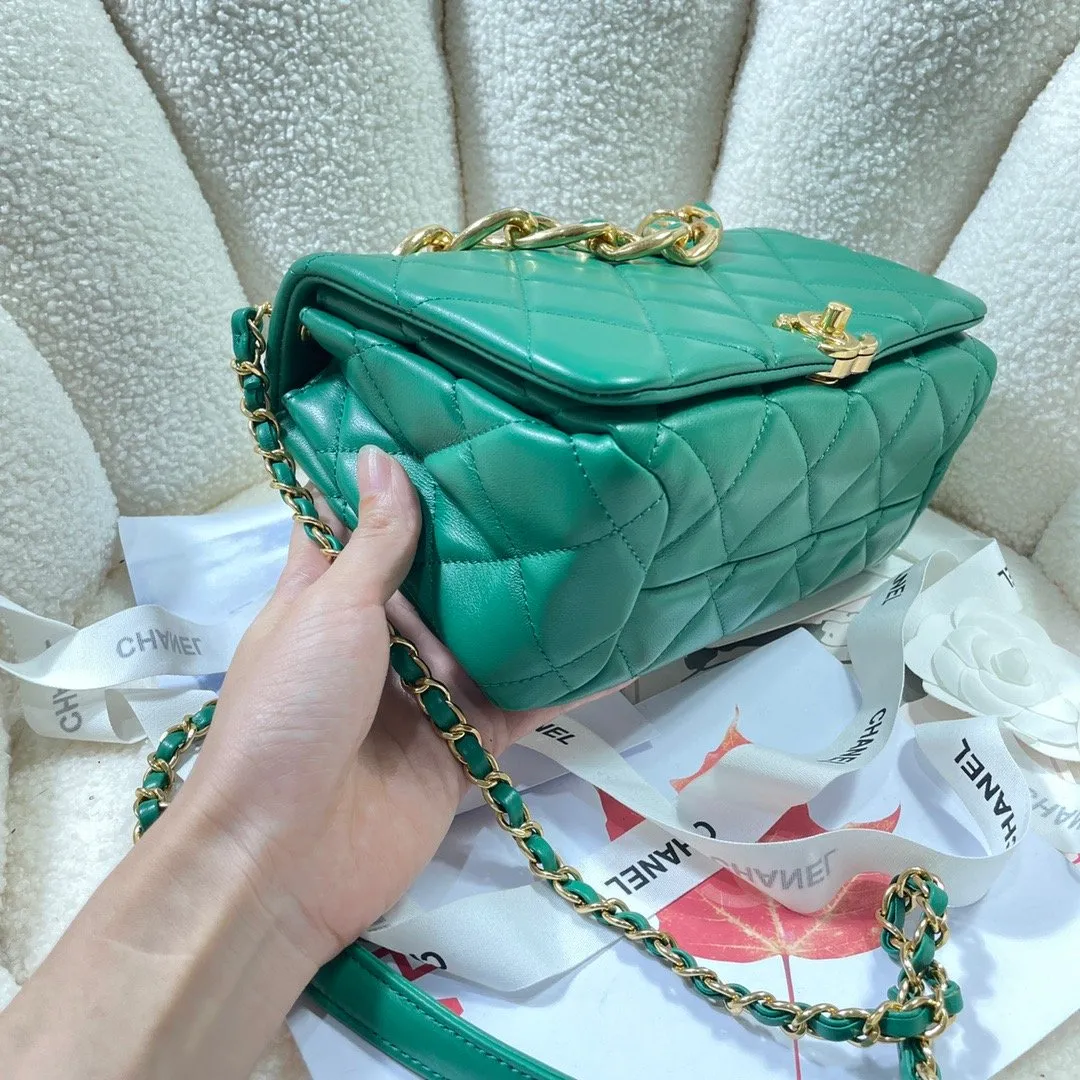 CHLLarge Flap Bag Gold Hardware Green For Women, Women&#8217;s Handbags, Shoulder Bags 9.1in/23cm AS3367