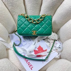 CHLLarge Flap Bag Gold Hardware Green For Women, Women&#8217;s Handbags, Shoulder Bags 9.1in/23cm AS3367