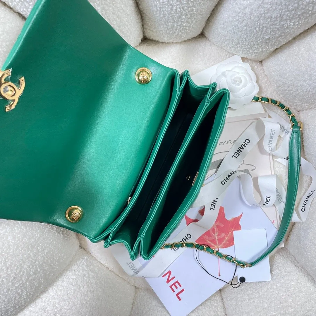 CHLLarge Flap Bag Gold Hardware Green For Women, Women&#8217;s Handbags, Shoulder Bags 9.1in/23cm AS3367